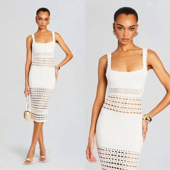 NWT RETROFÊTE AVRIL KNIT CROCHET DRESS in white - Picture 1 of 13